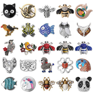 6pcs DIY Crystal Animal Snap Buttons Fit 18mm Metal Snap Button Jewelry