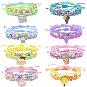 Colorful Beads Wax Line Woven Friendship Bracelet Set