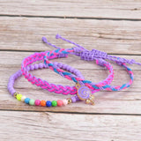 Colorful Beads Wax Line Woven Friendship Bracelet Set