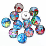 12pcs Fairytale Town Glass Charms 18mm Snap Button Jewelry