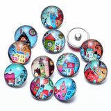 12pcs Fairytale Town Glass Charms 18mm Snap Button Jewelry