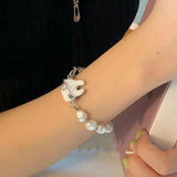 Rhinestone Pearl Chain Bracelet for Women Y2K Jewelry