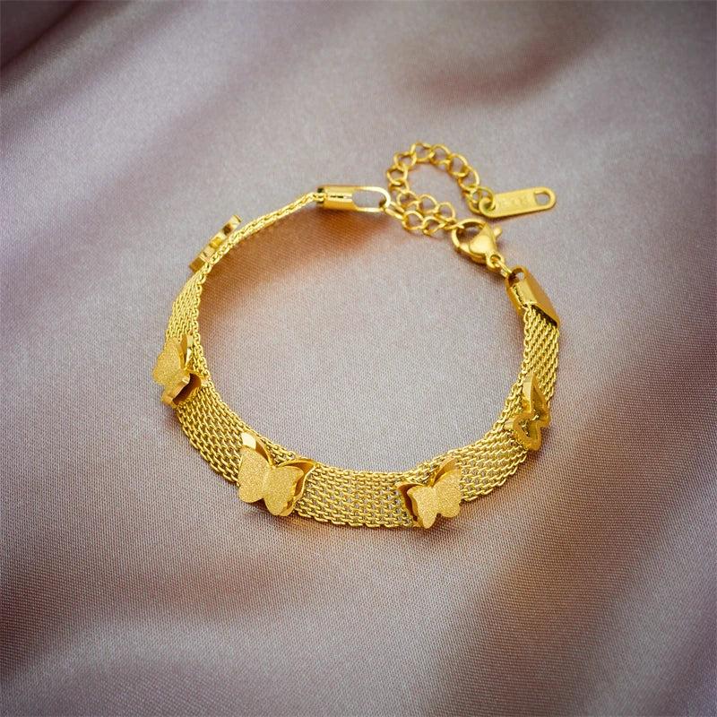 316L Stainless Steel Butterfly Charm Bracelet For Women Girls