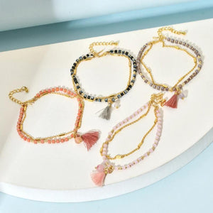 Double Crystal Glass Beaded Bracelet for Women