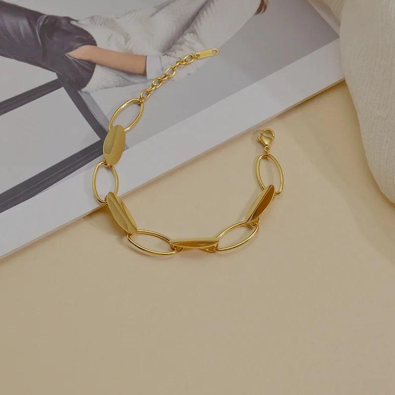 Nextvance Hot Stainless Steel Geometry Oval Hand Chain Bracelet
