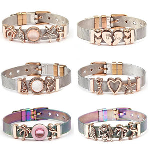 Colorful Stainless Steel Mesh Bracelet Bangle with Slide Charms
