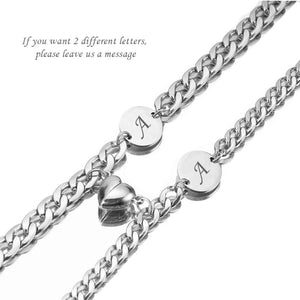26 Letters Charm Couple Bracelet Heart Magnet Stainless Steel Bracelets