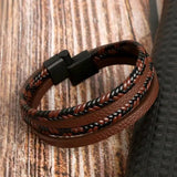 Men Leather Bracelet Stainless Steel Hand-woven Multi-layer Bracelet