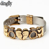 Two-tone Mesh Bracelet with Golden Love Heart Beads