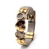 Two-tone Mesh Bracelet with Golden Love Heart Beads