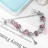 Romantic Eiffel Tower Charm Bracelet Flower Pendant Women's Gift