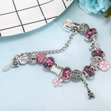 Romantic Eiffel Tower Charm Bracelet Flower Pendant Women's Gift