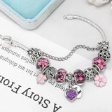 Romantic Eiffel Tower Charm Bracelet Flower Pendant Women's Gift