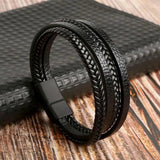 Braided Leather Men Bracelet Hand-woven Magnetic Buckle Multi-layer