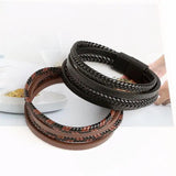 Braided Leather Men Bracelet Hand-woven Magnetic Buckle Multi-layer