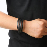 Braided Leather Men Bracelet Hand-woven Magnetic Buckle Multi-layer