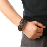 Braided Leather Men Bracelet Hand-woven Magnetic Buckle Multi-layer