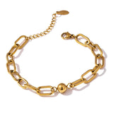 Golden Stainless Steel Charm Bracelet, Geometric Texture, 14K Plated