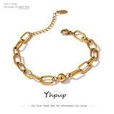 Golden Stainless Steel Charm Bracelet, Geometric Texture, 14K Plated