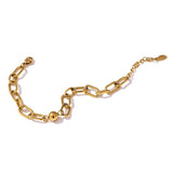 Golden Stainless Steel Charm Bracelet, Geometric Texture, 14K Plated