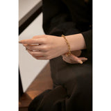 Golden Stainless Steel Charm Bracelet, Geometric Texture, 14K Plated