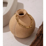 Golden Stainless Steel Charm Bracelet, Geometric Texture, 14K Plated