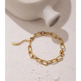 Golden Stainless Steel Charm Bracelet, Geometric Texture, 14K Plated