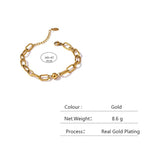 Golden Stainless Steel Charm Bracelet, Geometric Texture, 14K Plated