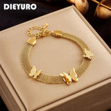 316L Stainless Steel Wide Web Chain Butterfly Charm Bracelet