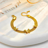 316L Stainless Steel Wide Web Chain Butterfly Charm Bracelet
