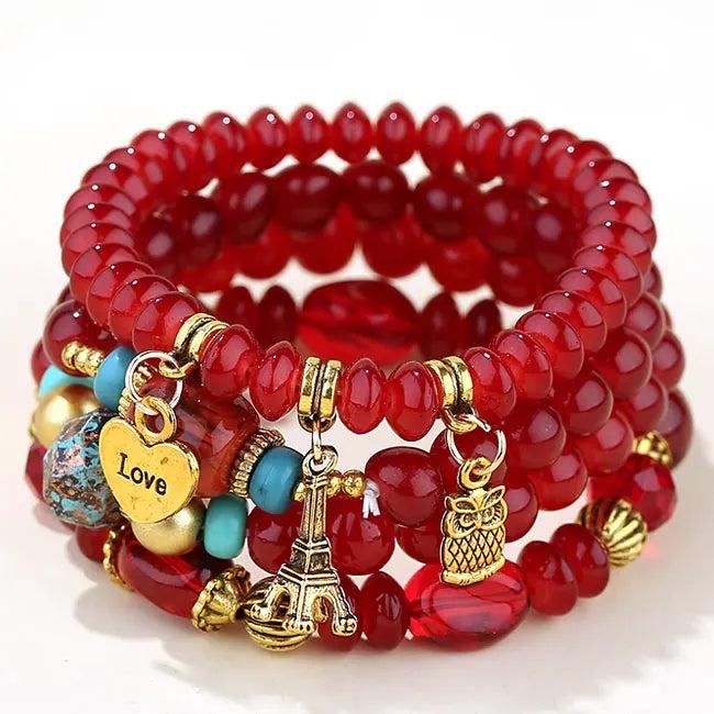 Bohemia Bracelet Women Multilayer Beads Stone Owl Charm Jewelry