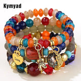 Bohemia Bracelet Women Multilayer Beads Stone Owl Charm Jewelry