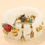Bohemia Bracelet Women Multilayer Beads Stone Owl Charm Jewelry