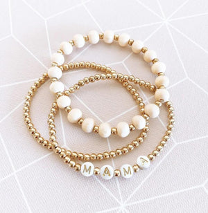 3pcs Mama Bracelet Set Beaded Wristband Wooden Bead Bangle Mother's Gift