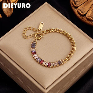 316L Stainless Steel Square Crystal Bracelet Colorful Body Jewelry