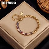 316L Stainless Steel Square Crystal Bracelet Colorful Body Jewelry