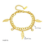 316L Stainless Steel Leaves Charm Bracelet 2-Layer Chains