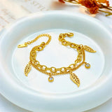 316L Stainless Steel Leaves Charm Bracelet 2-Layer Chains