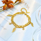 316L Stainless Steel Leaves Charm Bracelet 2-Layer Chains