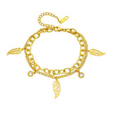 316L Stainless Steel Leaves Charm Bracelet 2-Layer Chains