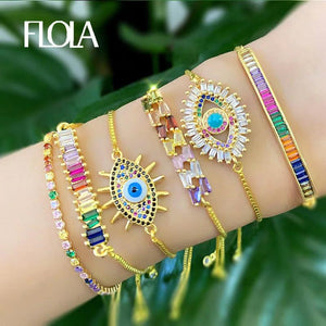 Plated Evil Eye Bracelet Women CZ Rainbow Eye Bracelet Girls Tennis Evil Eye Jew