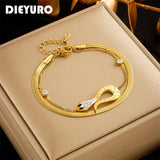 316L Stainless Steel Snake Charm Bracelet For Women 2in1 Wrist Chains