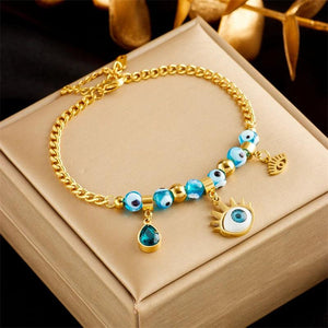 316L Stainless Steel Eyes Crystal Charm Bracelet For Women