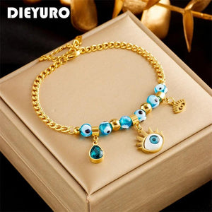 316L Stainless Steel Eyes Crystal Charm Bracelet For Women