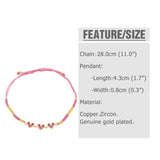 Pink Heart Bracelet Rope Chain Beaded Rainbow Crystal Jewelry