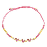 Pink Heart Bracelet Rope Chain Beaded Rainbow Crystal Jewelry