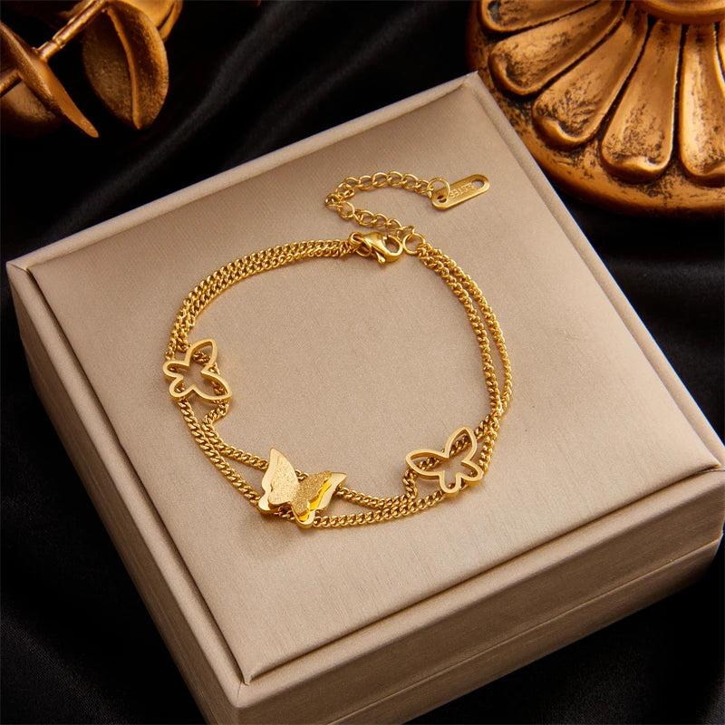 316L Stainless Steel Butterfly Charm Bracelet for Women