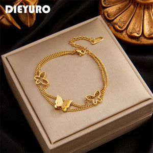 316L Stainless Steel Butterfly Charm Bracelet for Women