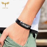 Golden Stainless Steel Jesus Bracelet Leather Wristband