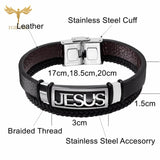 Golden Stainless Steel Jesus Bracelet Leather Wristband